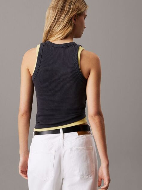 Black Slim Ribbed Cotton Tank Top  Women