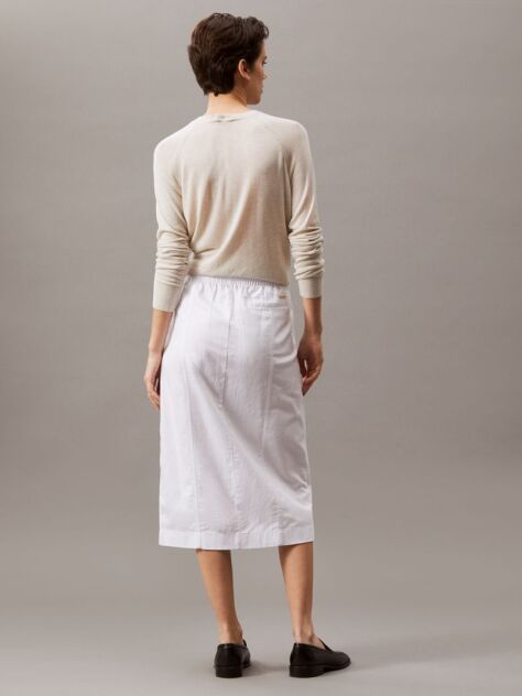 White Cotton Linen Twill Midi Skirt  Women