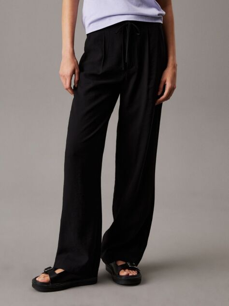 Black Relaxed Straight Drawstring Trousers  Women