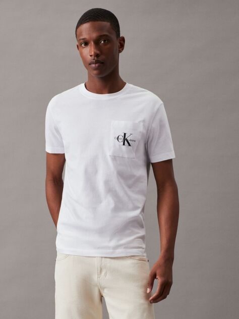 White Slim Monogram Pocket T-Shirt  Men