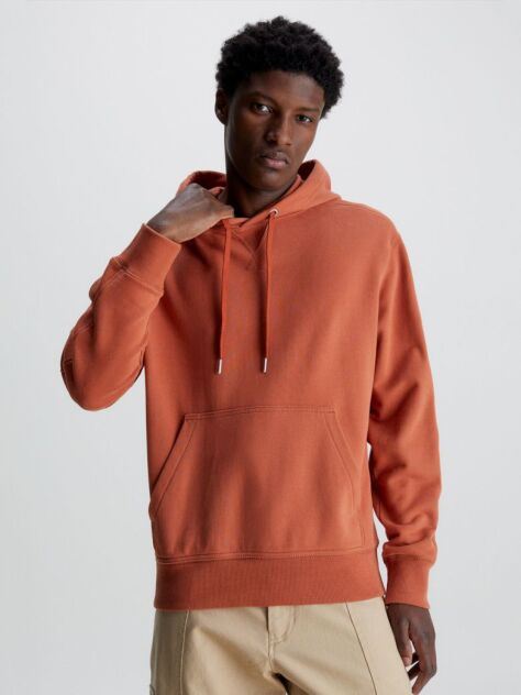 Orange Cotton Badge Hoodie  Men