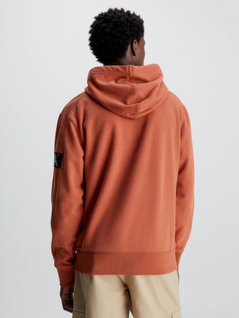 Orange Cotton Badge Hoodie  Men
