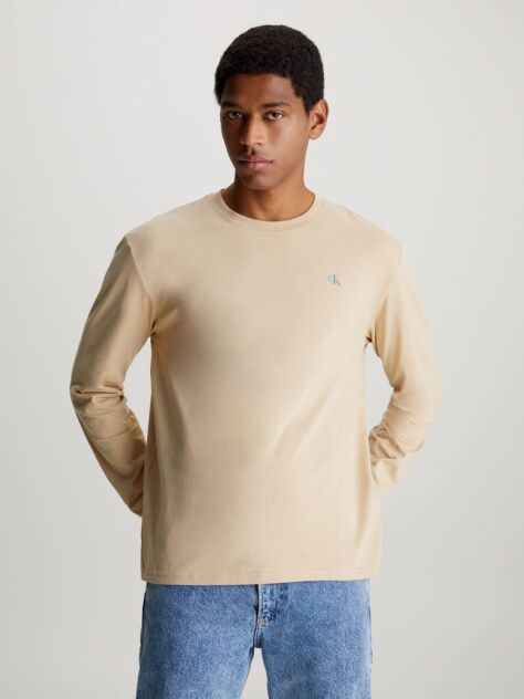 Beige Long Sleeve Logo T-shirt  Men