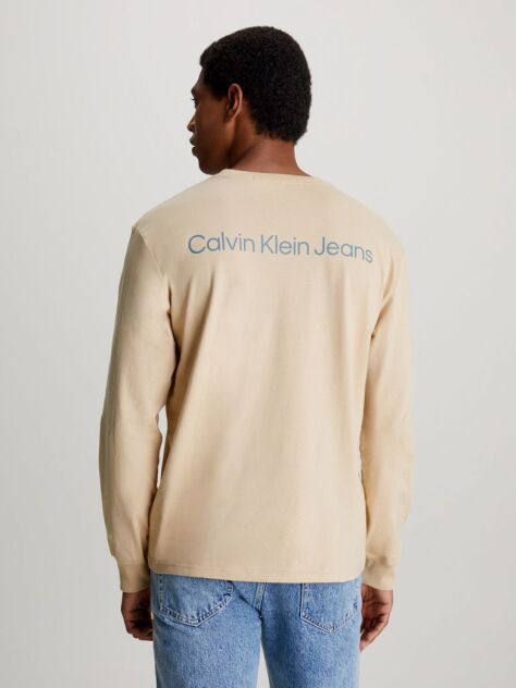 Beige Long Sleeve Logo T-shirt  Men