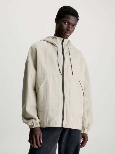 Beige Nylon Twill Hooded Windbreaker  Men