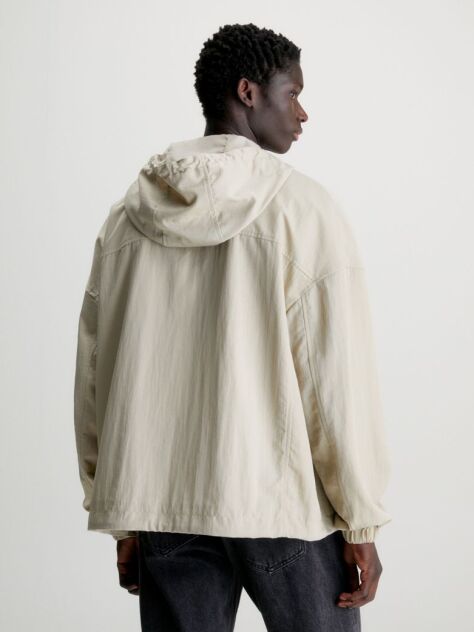 Beige Nylon Twill Hooded Windbreaker  Men