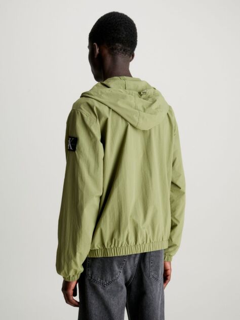 Green Relaxed Hooded Nylon Windbreaker  Men