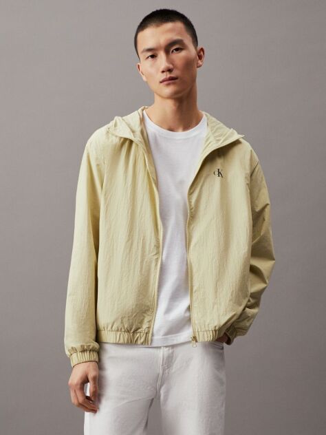 Green Relaxed Hooded Nylon Windbreaker  Men