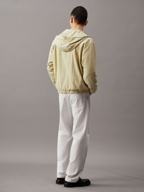 Green Relaxed Hooded Nylon Windbreaker  Men