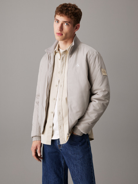 Grey Padded Nylon Zip Up Jacket  Men