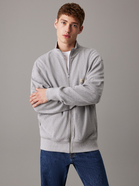 Grey Waffle Cotton Zip Up Cardigan  Men