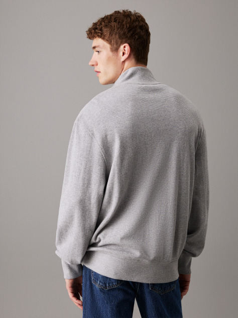 Grey Waffle Cotton Zip Up Cardigan  Men