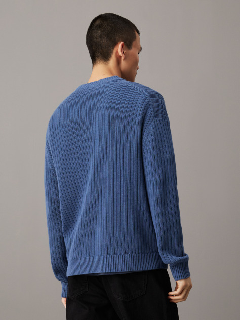 Blue Relaxed Ribbed Cotton Jumper  Men
