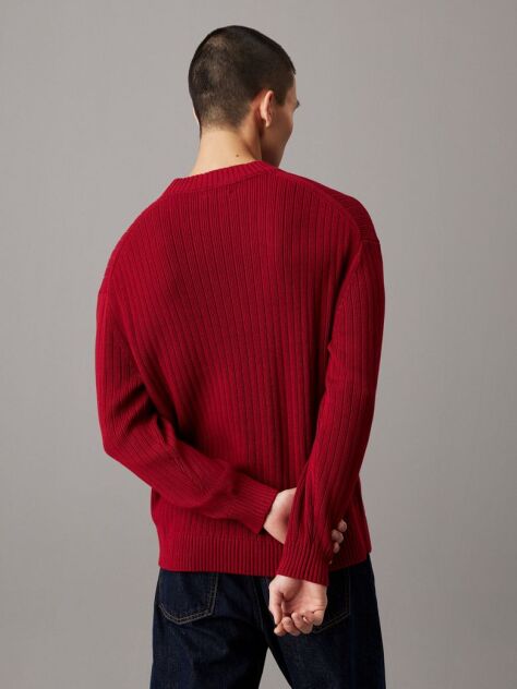 Red Relaxed Ribbed Cotton Jumper  Men