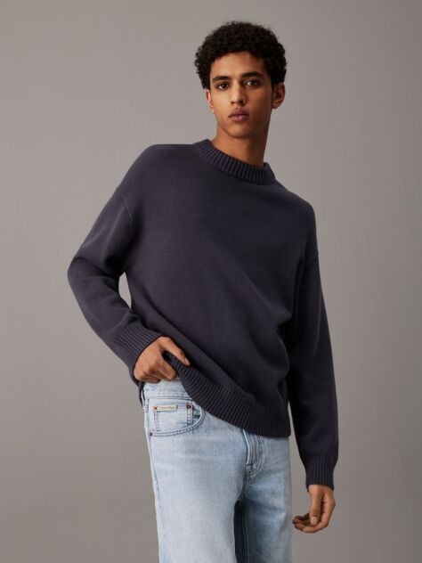 Black Oversized Cotton Wool Jumper  Men