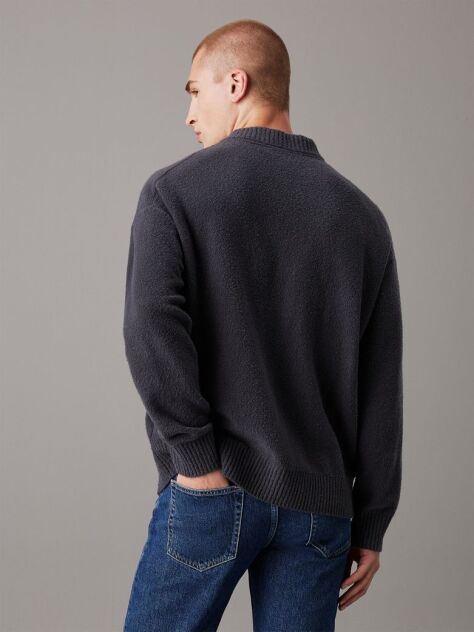 Black Cotton Bouclé V-Neck Jumper  Men