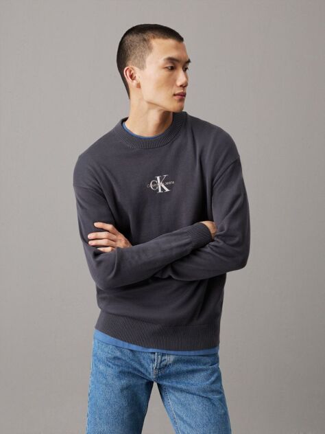 Grey Cotton Monogram Jumper  Men