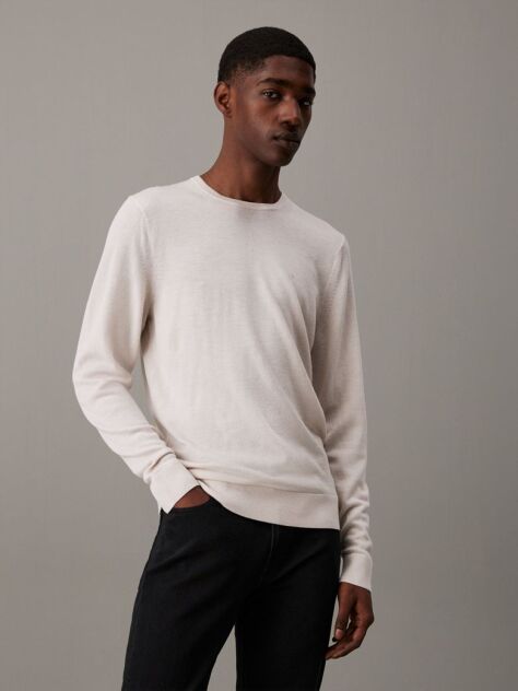 Beige Merino Wool Jumper  Men