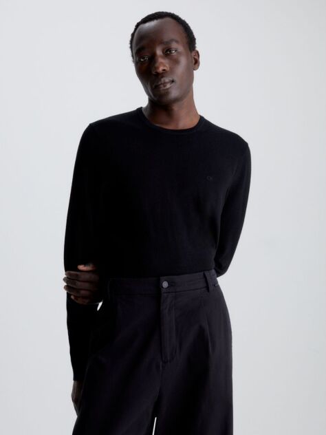 Black Merino Wool Jumper  Men