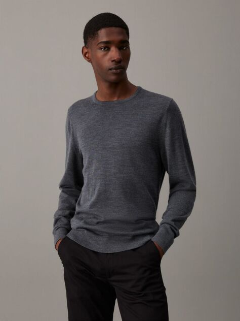Grey Merino Wool Jumper  Men