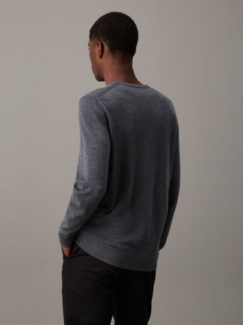 Grey Merino Wool Jumper  Men