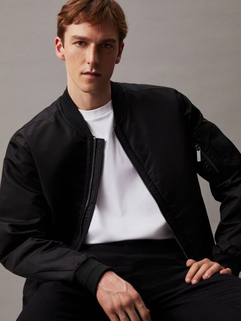 Black Sateen Bomber Jacket  Men
