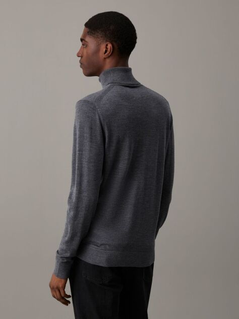 Grey Merino Wool Roll Neck Jumper  Men