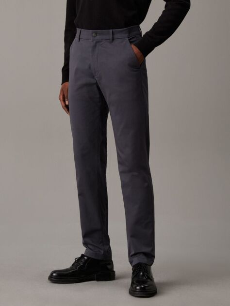 Grey Slim Sateen Chino Trousers  Men