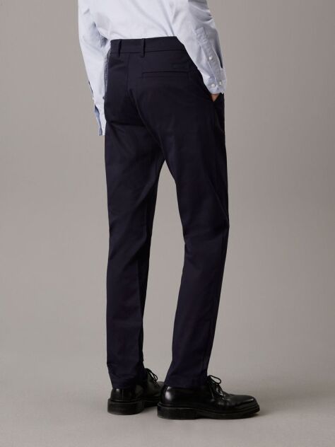 Blue Slim Sateen Chino Trousers  Men