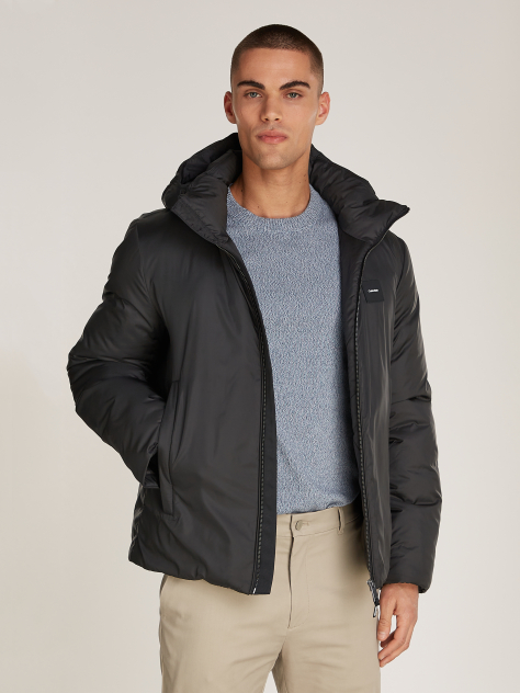 Black Non-Quilt Padded Hooded Jacket  Men