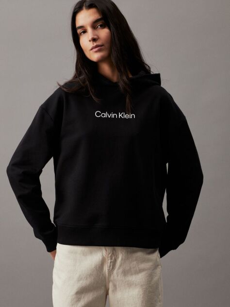 Black Cotton Terry Logo Hoodie  Women