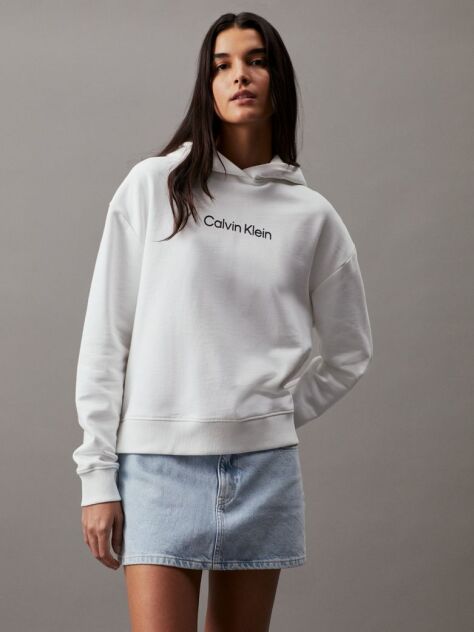 White Cotton Terry Logo Hoodie  Women
