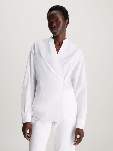 White Cotton Wrap Shirt  Women