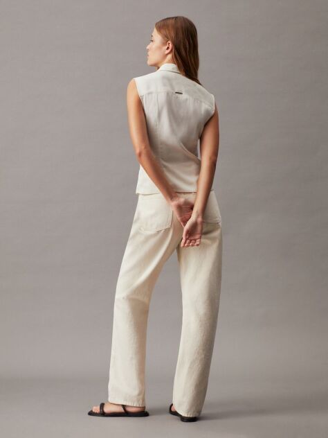 Beige Sleeveless Sateen Blouse  Women