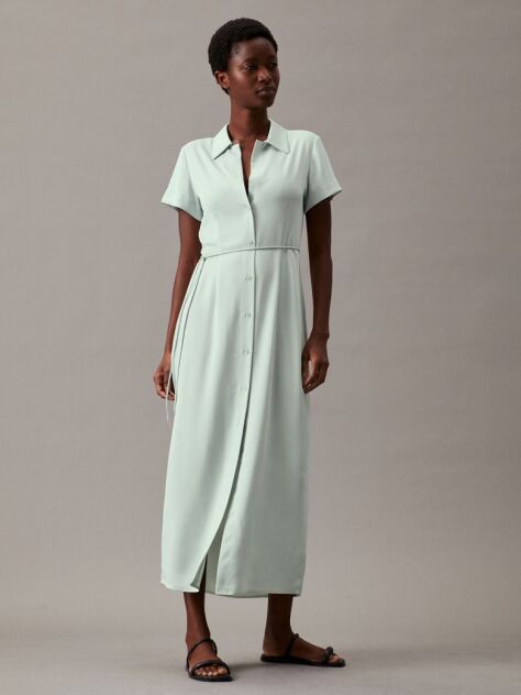 Green Relaxed Crepe Midi Shirt Dress  Women