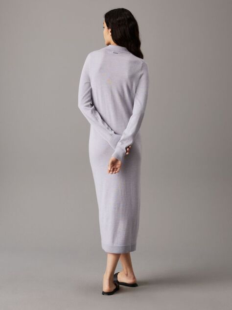 Grey Slim Merino Buttoned Shirt Dress  Women