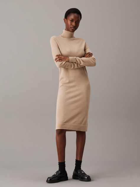 Beige Merino Wool Shift Dress  Women