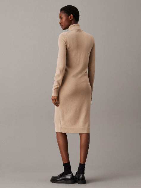 Beige Merino Wool Shift Dress  Women