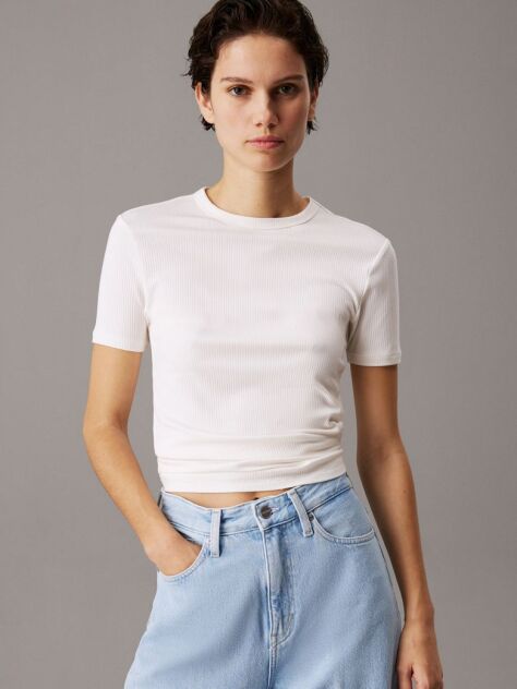 White Slim Ribbed Modal T-shirt  Women