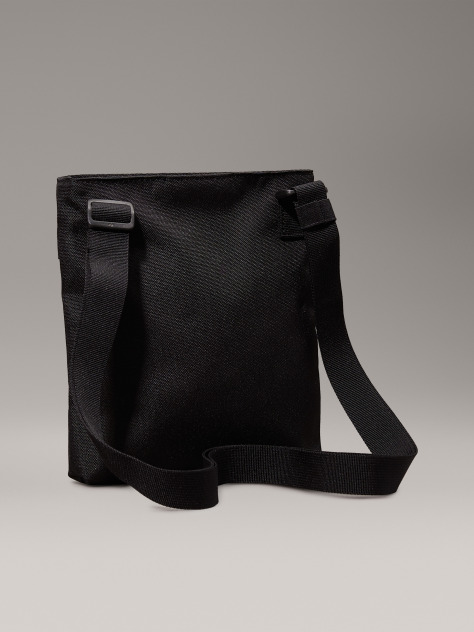 Black Logo Flat Crossbody Bag  Men