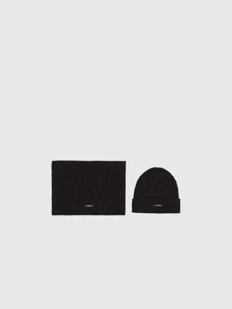 Black Classic Rib Beanie + Scarf Giftpack  Men