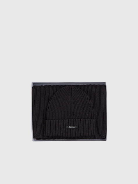 Black Classic Rib Beanie + Scarf Giftpack  Men