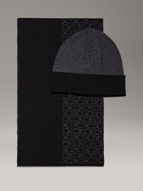 Grey Logo Scarf and Beanie Gift Set  Men