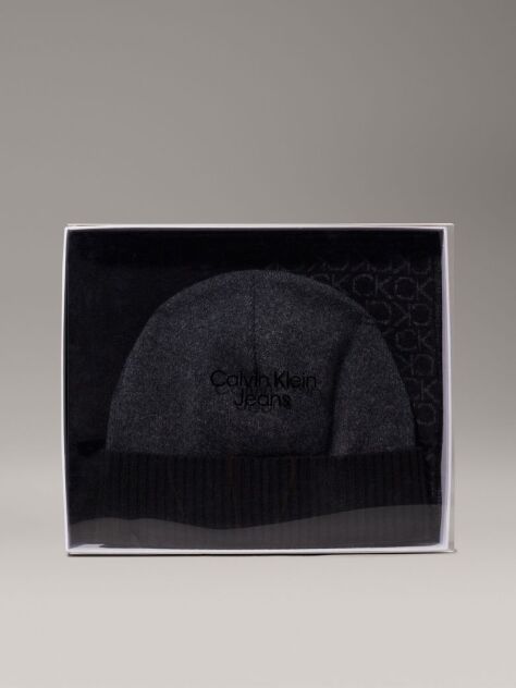 Grey Logo Scarf and Beanie Gift Set  Men