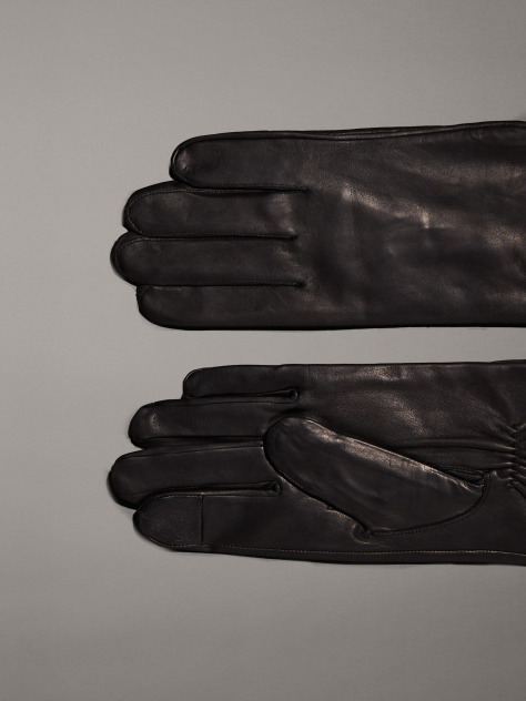 Black Leather Touchscreen Gloves  Men