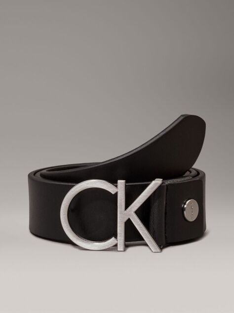 Black Leather Logo Belt  Women
