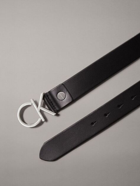 Black Leather Logo Belt  Women