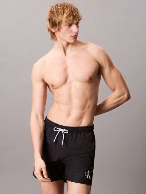 Black Medium Drawstring Swim Shorts - CK Monogram  Men