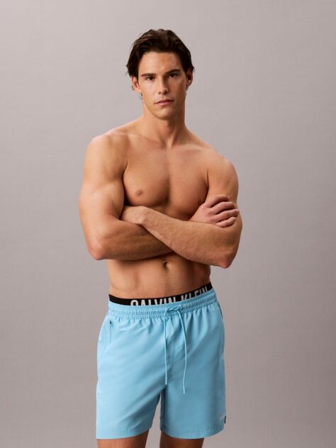 Blue Double Waistband Swim Shorts - Intense Power  Men