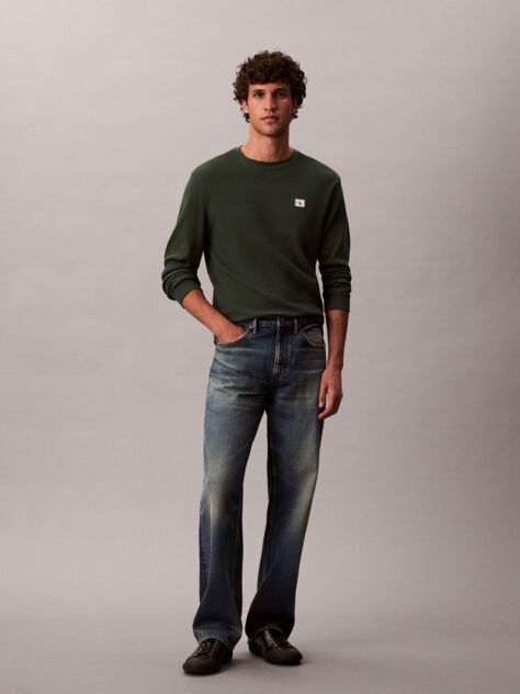 Green Long Sleeve Waffle T-shirt  Men
